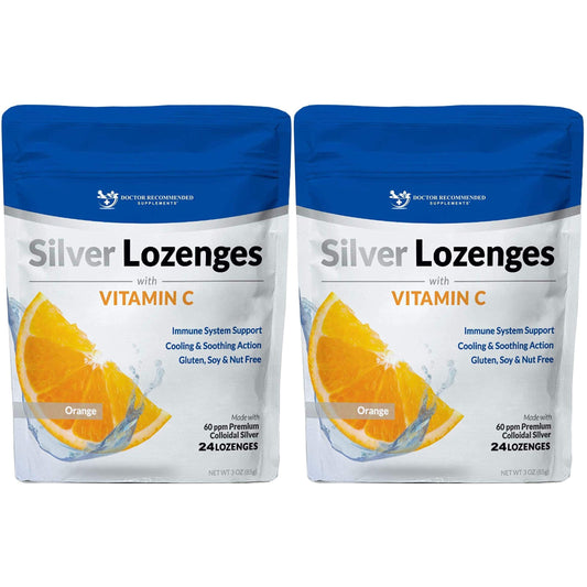 Doctor Recommended Supplements silver lozenges orange flavor for quick throat relief.