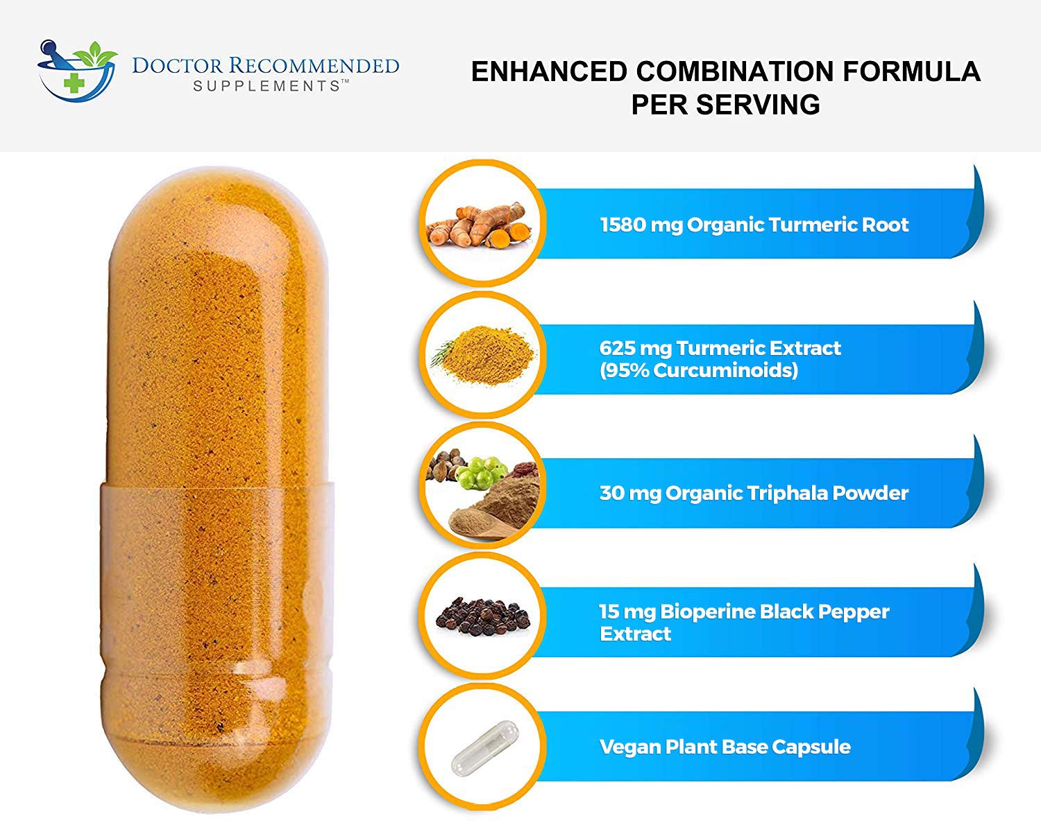 Doctor Recommended Supplements turmeric and triphala blend with zero fillers.