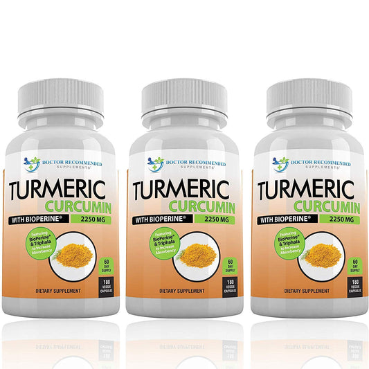 Doctor Recommended Supplements turmeric curcumin bottle front, high-potency daily support.