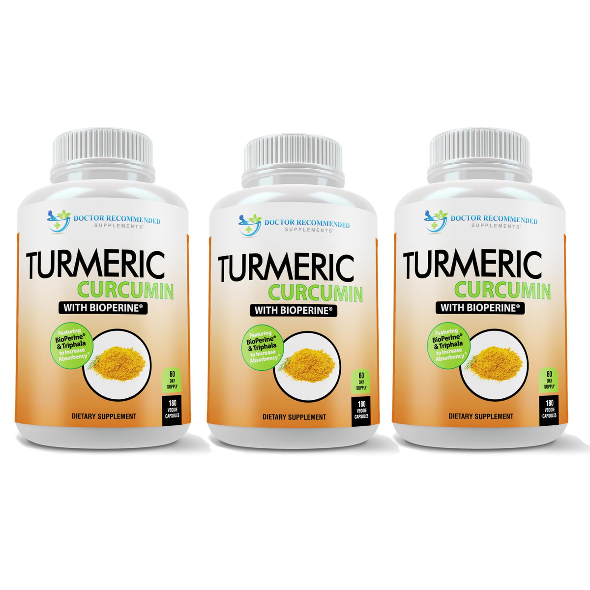 Doctor Recommended Supplements turmeric bottle front with high potency formula for daily wellness