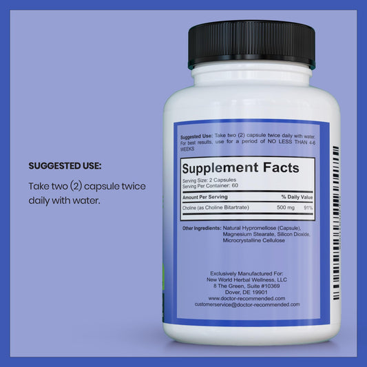 DOCTOR RECOMMENDED SUPPLEMENTS Veggie caps Choline 500 mg vegan-friendly daily use