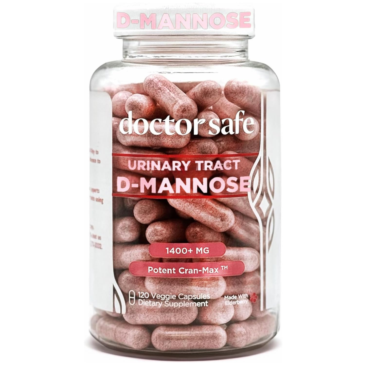 Doctor Safe Cranberry D-Mannose bottle showing a potent urinary support blend.