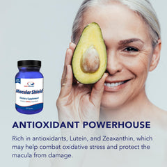 Doctor's Advantage Macular Shield capsules close-up with AREDS2 ingredients for eye support