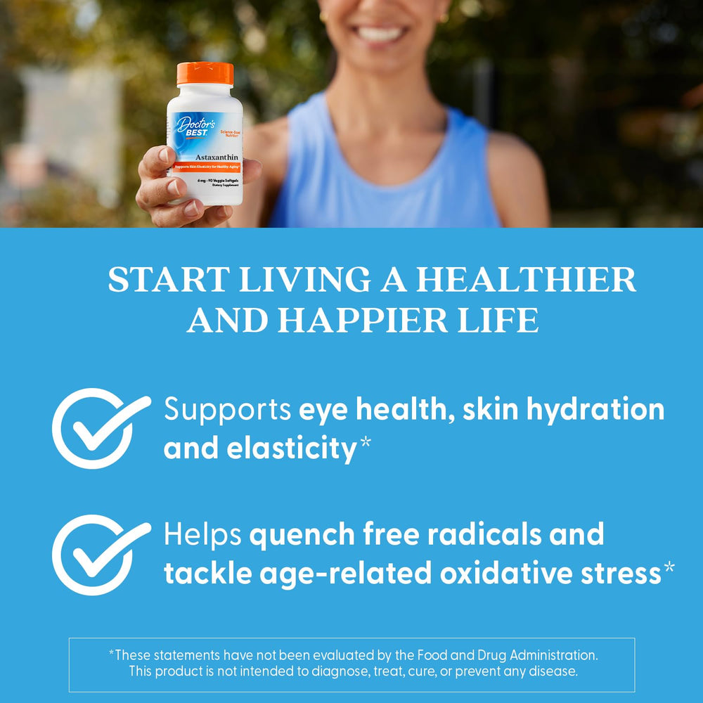 Doctor's Best Astaxanthin hands taking softgel shows easy usage for active adults.