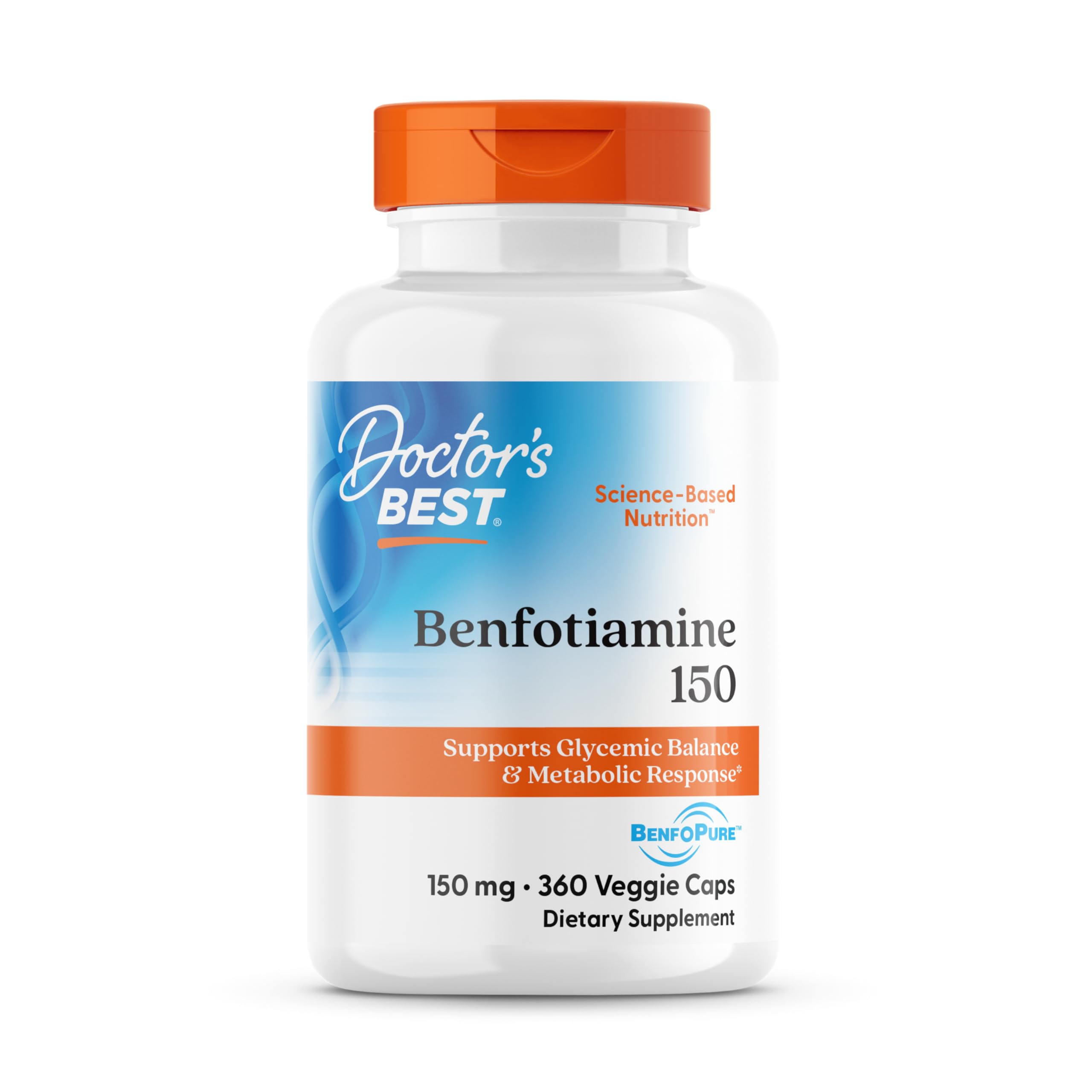 Doctor's Best Benfotiamine 150 mg bottle front with label, potential support for glucose metabolism