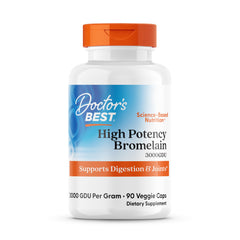 Doctor's Best Bromelain capsules in a bottle support digestive comfort and protein digestion.