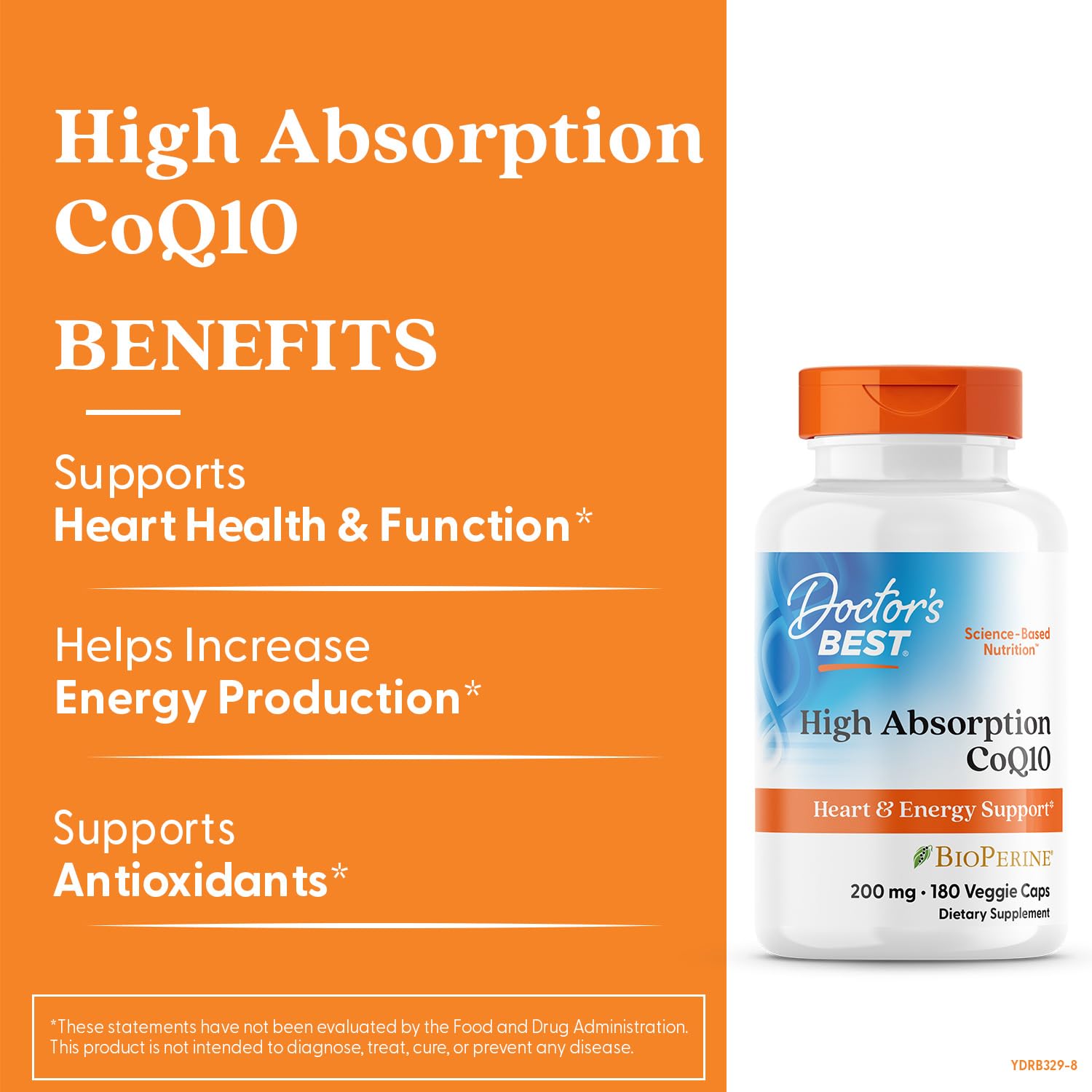 Doctor's Best CoQ10 200 mg capsules close-up for easy daily use