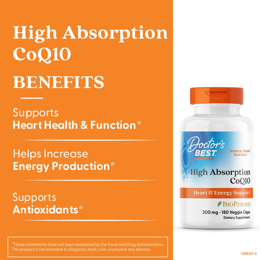 Doctor's Best CoQ10 200 mg capsules close-up for easy daily use