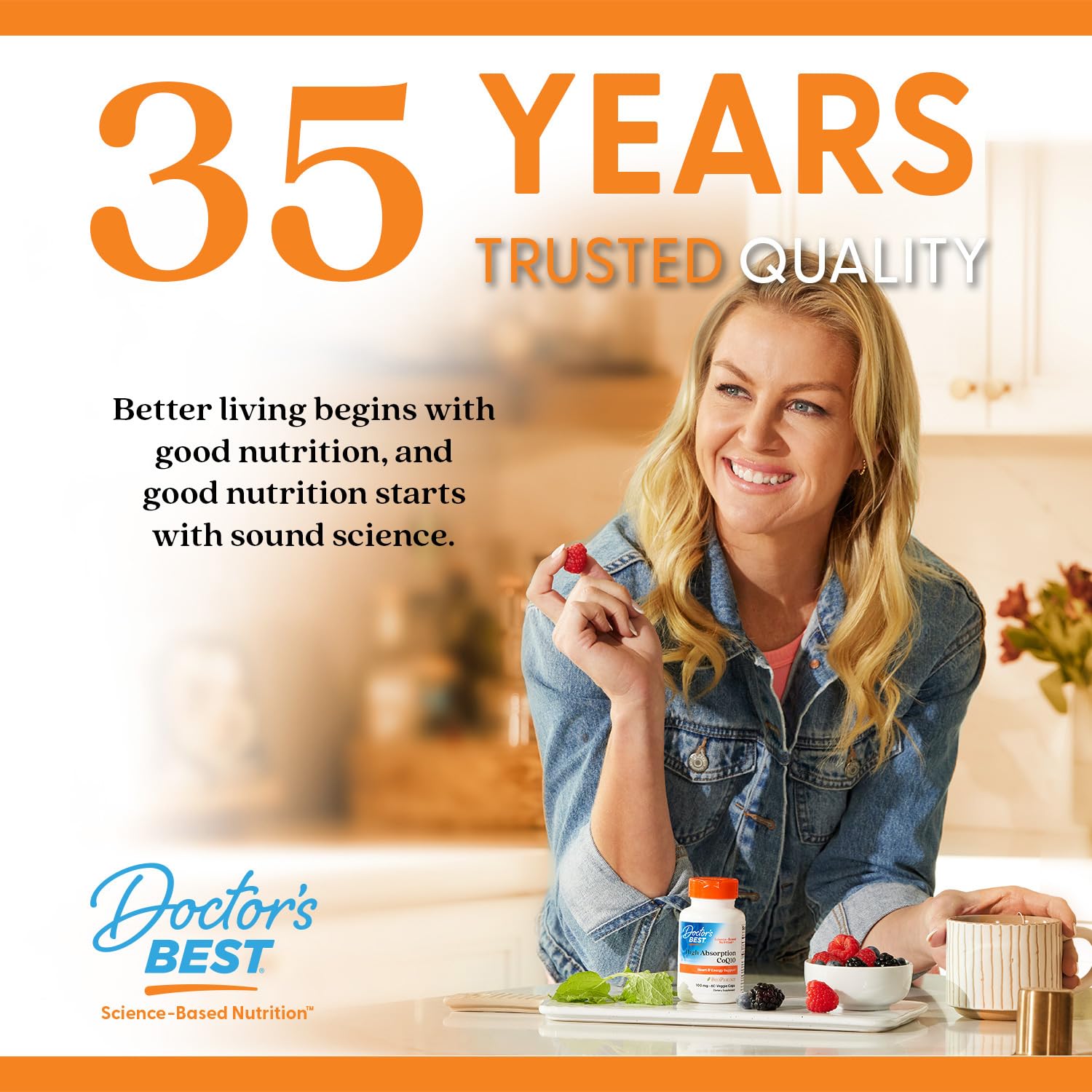 Doctor's Best CoQ10 capsule close-up highlighting vegan formula