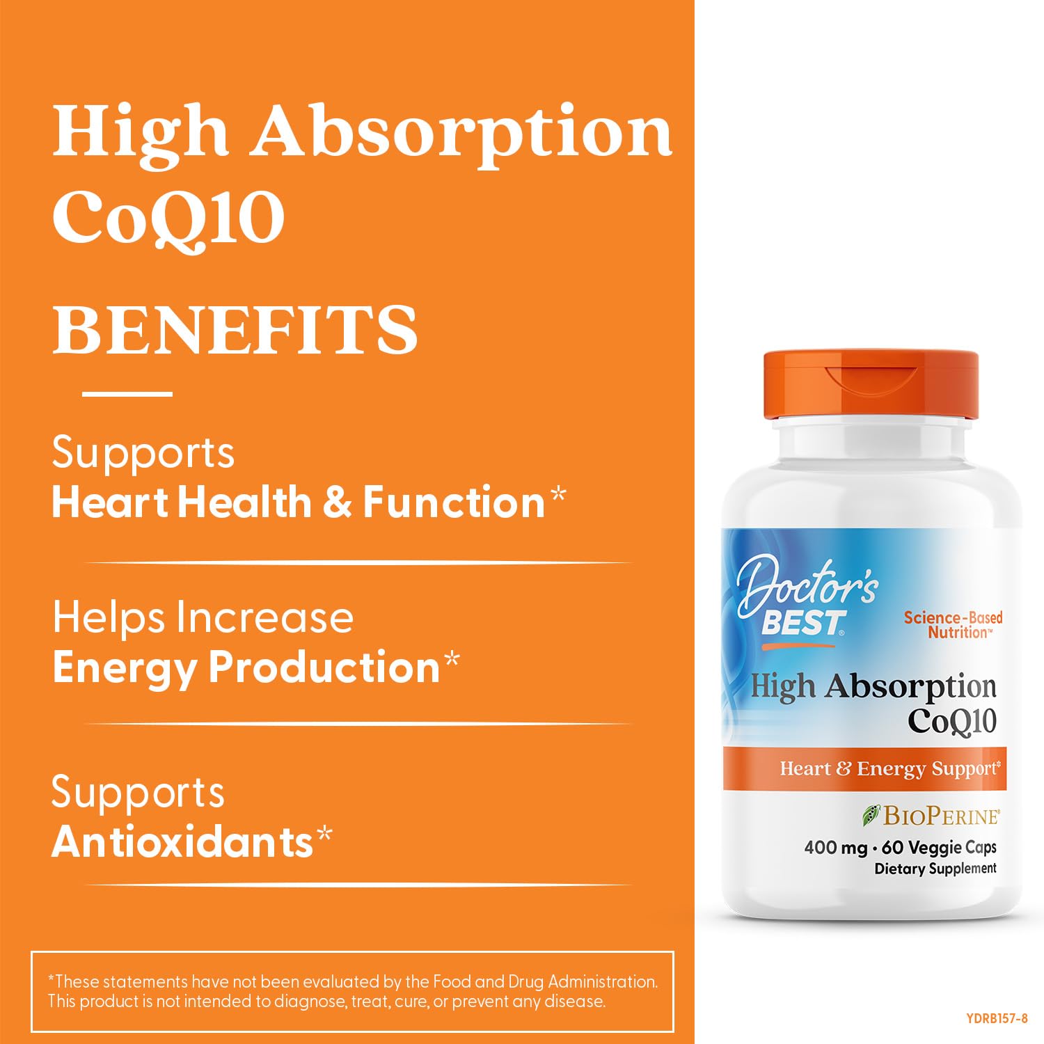 Doctor's Best CoQ10 fermented formula label highlighting natural fermentation