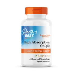 Doctor's Best CoQ10 heart support bottle with clear energy-boosting label
