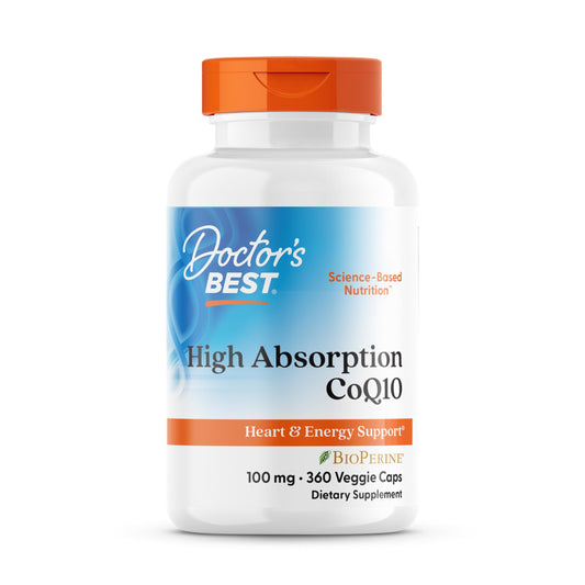 Doctor's Best CoQ10 high absorption bottle front view showing 100 mg capsules