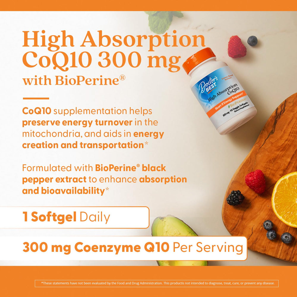 Doctor's Best CoQ10 non-GMO label on bottle.