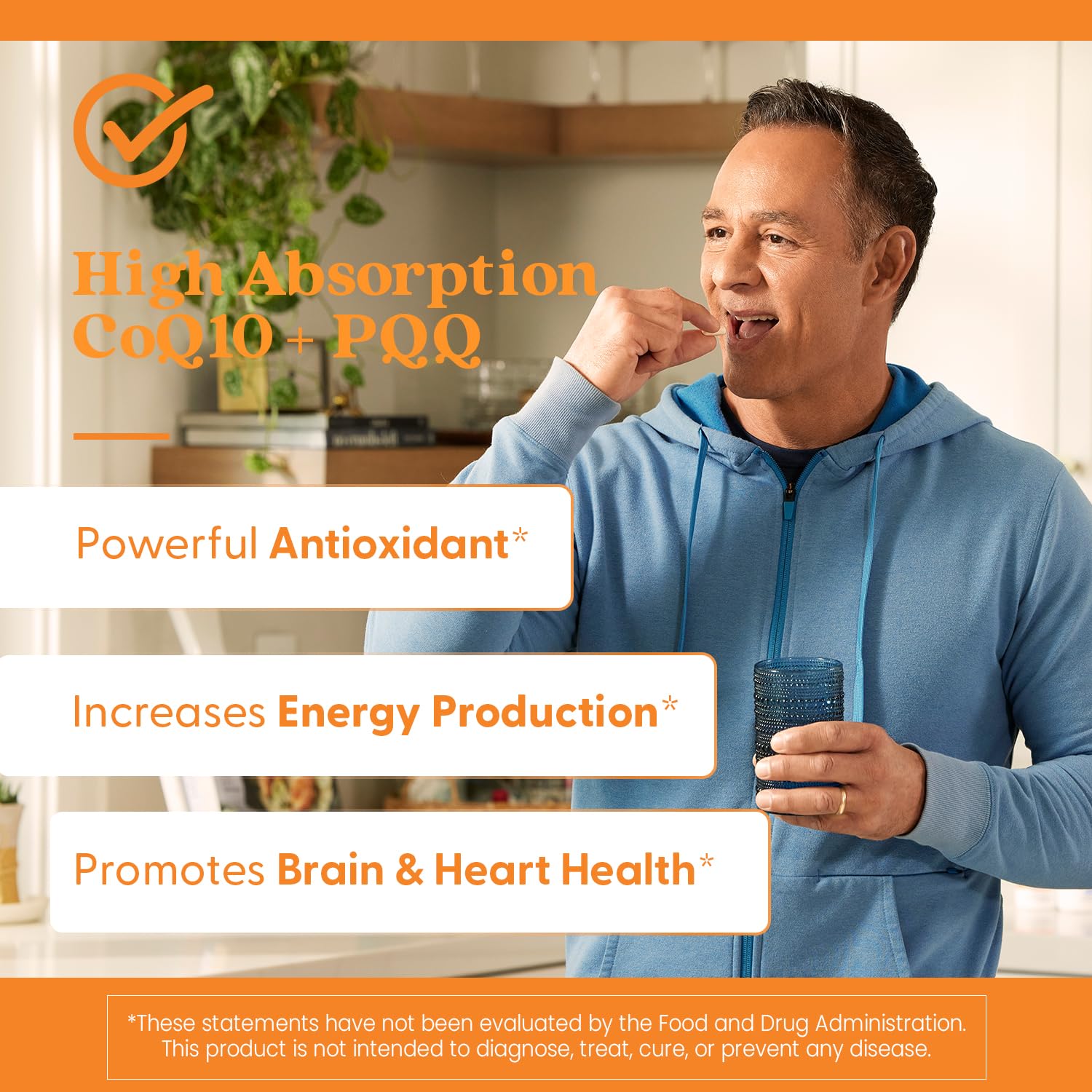 Product insert image illustrating usage and potential benefits of CoQ10 with PQQ.