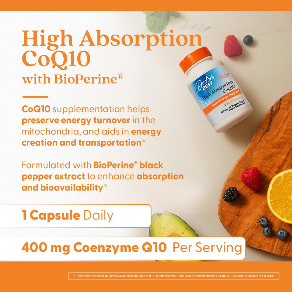 Doctor's Best CoQ10 packaging with allergen-free badges