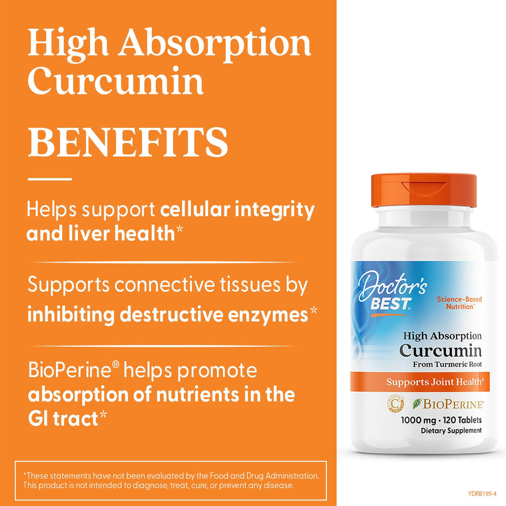 Doctor's Best curcumin tablets close-up showing high curcuminoids