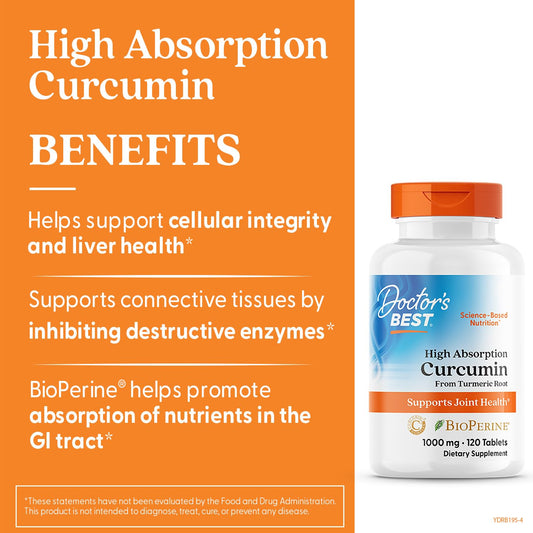 Doctor's Best curcumin tablets close-up showing high curcuminoids