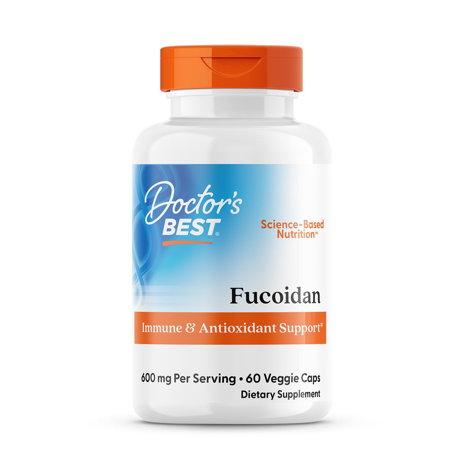 Doctors Best Fucoidan bottle front with veggie capsules for immune support.
