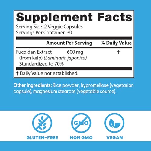 Doctors Best Fucoidan label detail shows gluten-free and vegan formula.