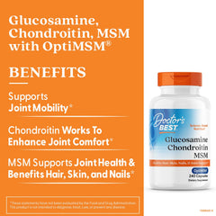 Doctor's Best glucosamine-chondroitin-msm capsules close-up illustrates portable daily joint support