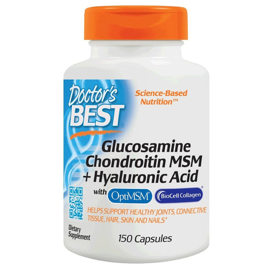 Doctor's Best glucosamine bottle front showing joint support blend with BioCell Collagen