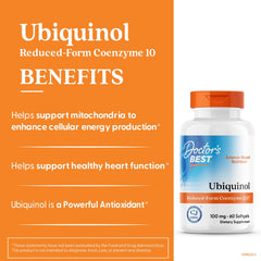 Non-GMO, gluten-free and soy-free formulation label on Doctor's Best Kaneka Ubiquinol.