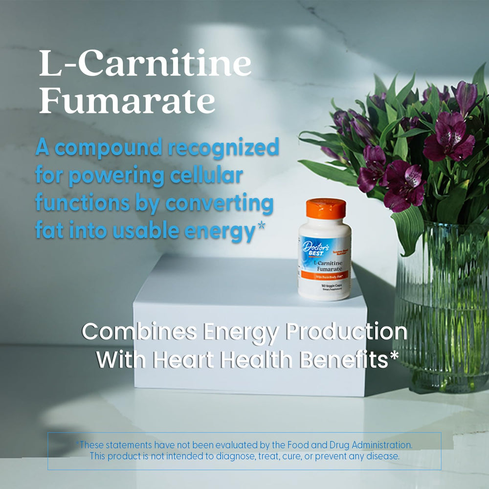 Label shows non-GMO and vegan badges on Doctor's Best L-Carnitine Fumarate