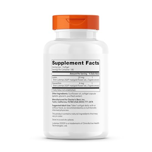 Doctor's Best Lutein softgel capsule closeup emphasizes smooth texture and premium quality on display.