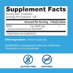 Closeup of MSM capsules highlighting 3000 mg per serving