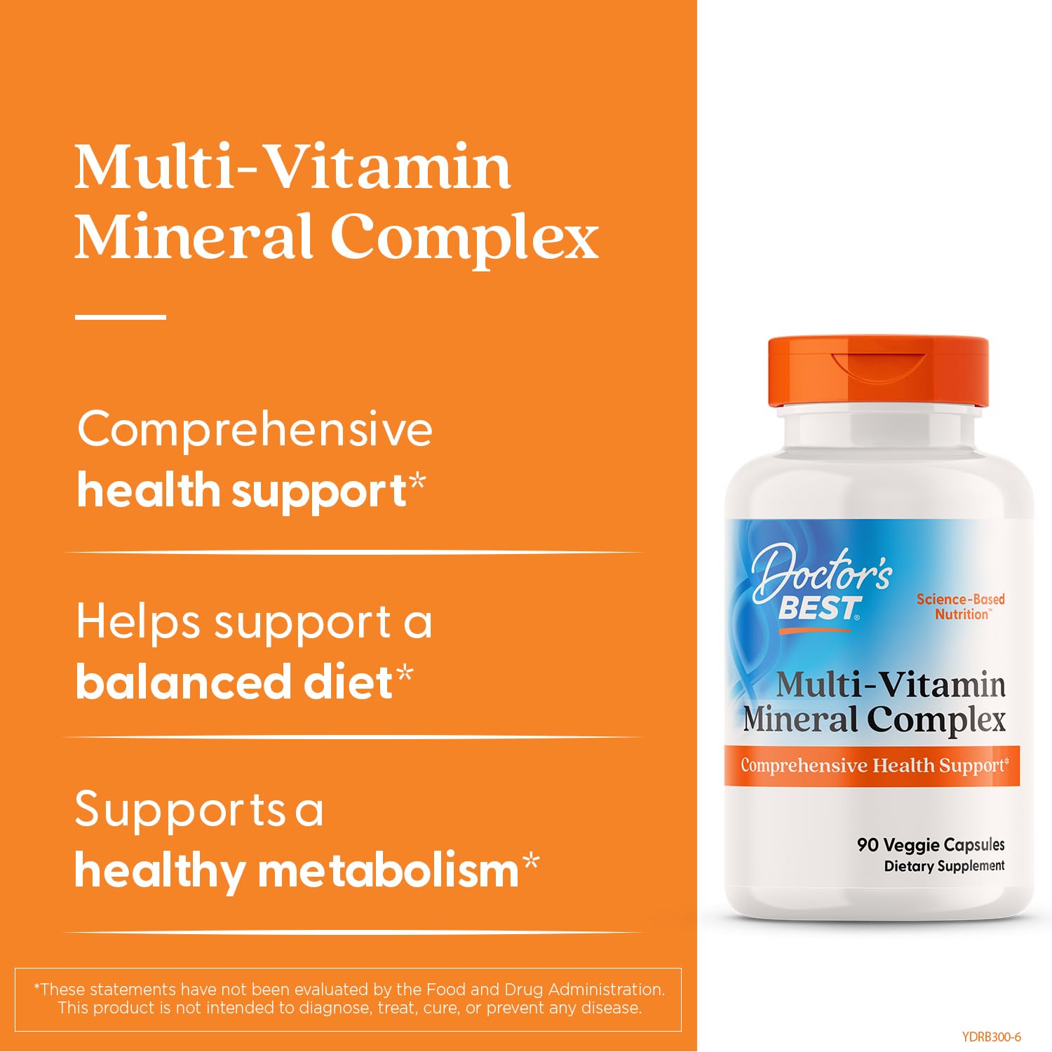 Doctor's Best multivitamin bottle label highlights vegan D3 from plant sources.