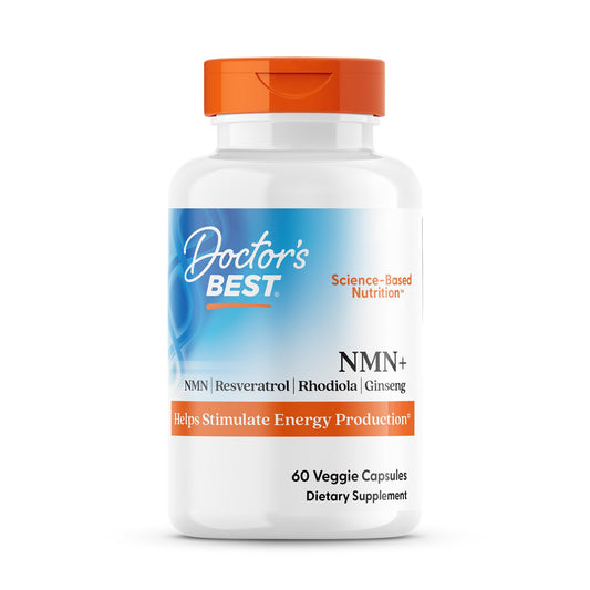 Doctor's Best NMN+ Complex capsules bottle highlights daily energy support