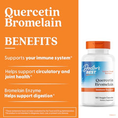 Doctor's Best Quercetin Bromelain bottle label notes non-GMO vegan and gluten-free.