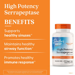 Doctor's Best Serrapeptase bottle open demonstrates easy daily intake