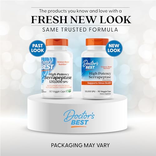Doctor's Best Serrapeptase capsules closeup showing vegan, non-GMO capsules for everyday wellness.