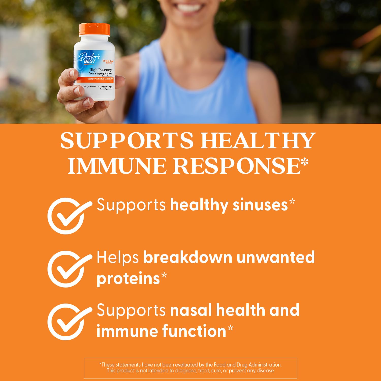 Doctor's Best Serrapeptase dosage instruction card included with packaging.
