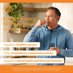 Doctor's Best Serrapeptase usage scene with capsules and glass of water.