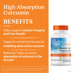 Close-up of Doctor's Best Turmeric Curcumin capsules showing vegan formula.