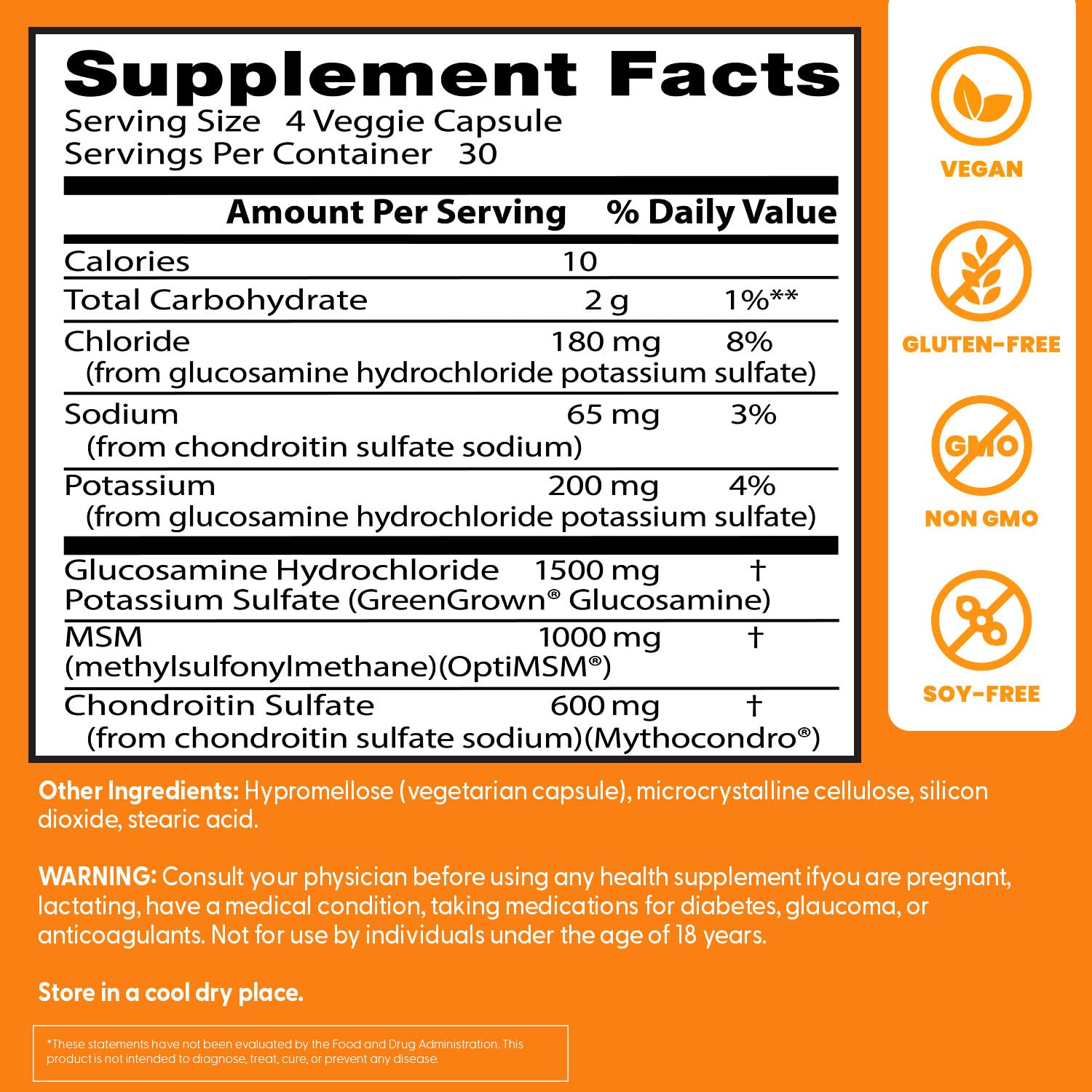 GCMSM product label highlighting vegan, gluten-free and non-GMO features.