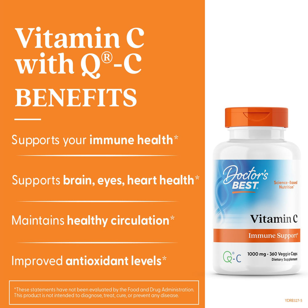 Doctor's Best Vitamin C capsules close-up showing vegan formula