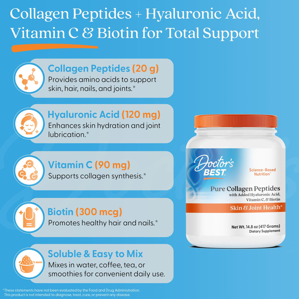Doctor's Best vitamin C per serving highlight for daily collagen support.
