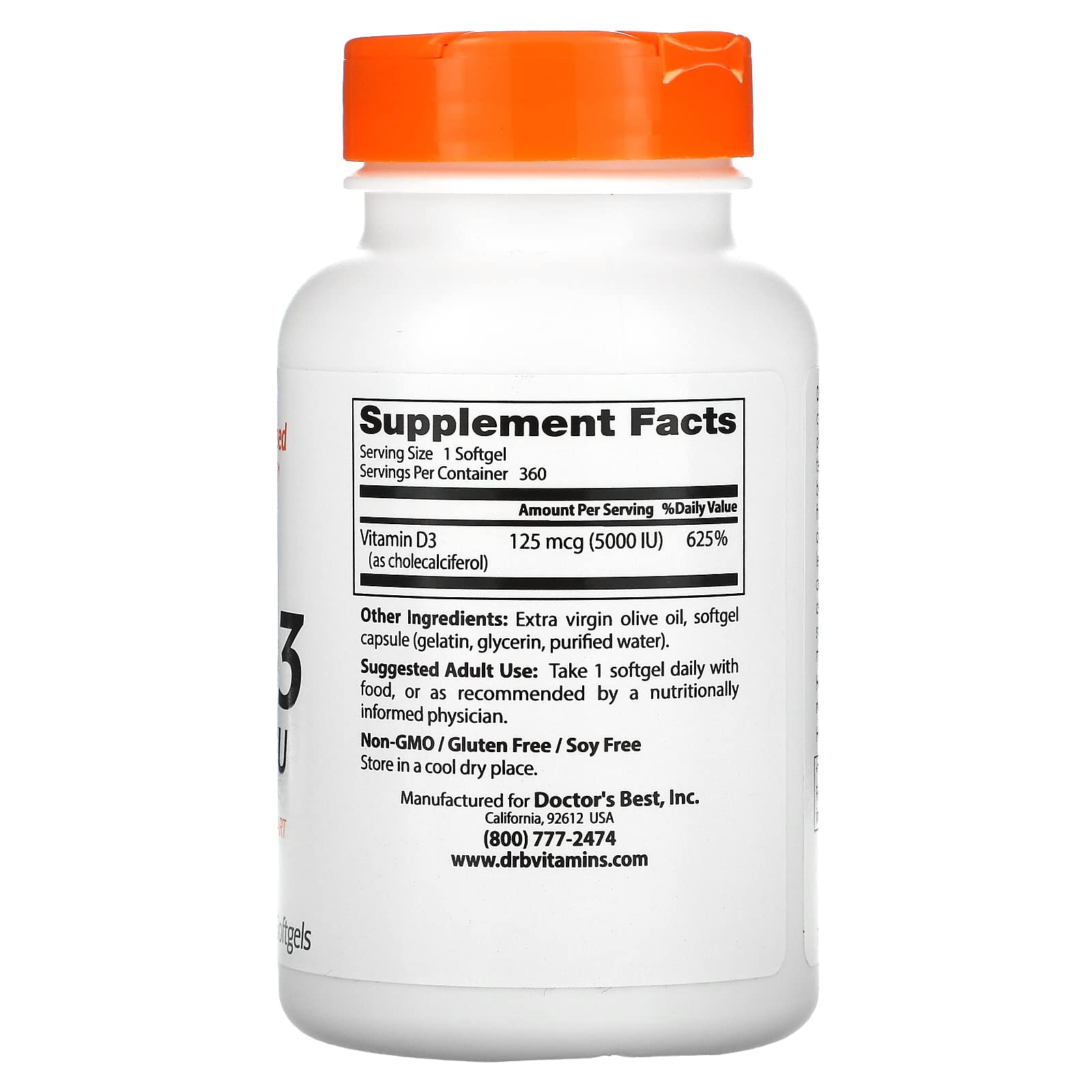Doctor's Best Vitamin D3 bottle pour shows convenient daily immune support