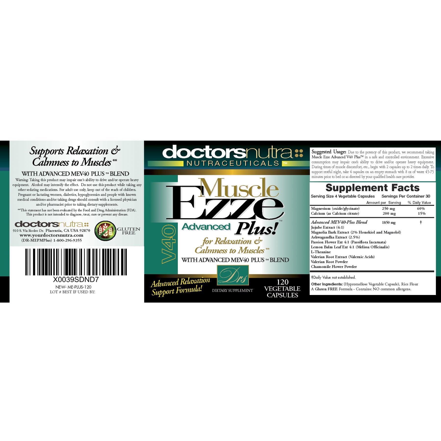 Close-up of Muscle Ezze Plus vegetarian capsules, gluten-free daily nutrition.