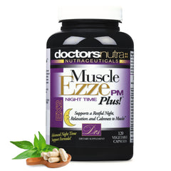 Doctors Nutra Muscle Ezze PM Plus bottle front highlighting relaxing magnesium glycinate