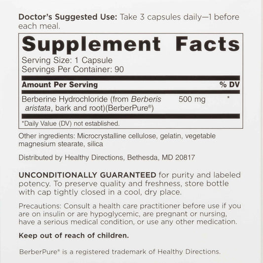 Close-up of Berberine Clinical Grade label highlighting 1,500 mg daily dosage.