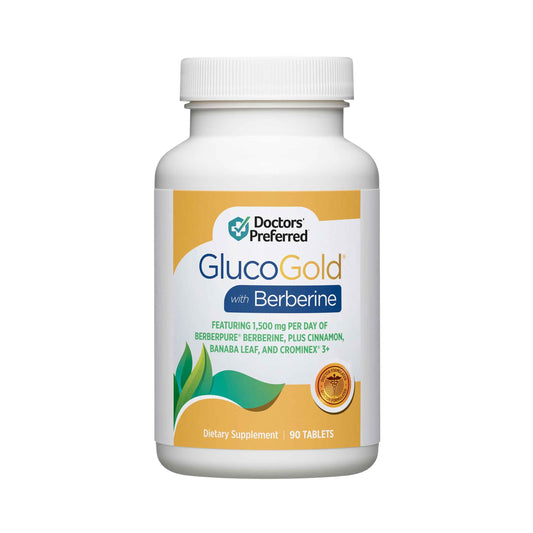 DOCTORS' PREFERRED GlucoGold berberine bottle for daily wellness support.