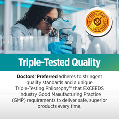 DOCTORS' PREFERRED bottle with label and dosage guidance communicates consistent daily supplementation