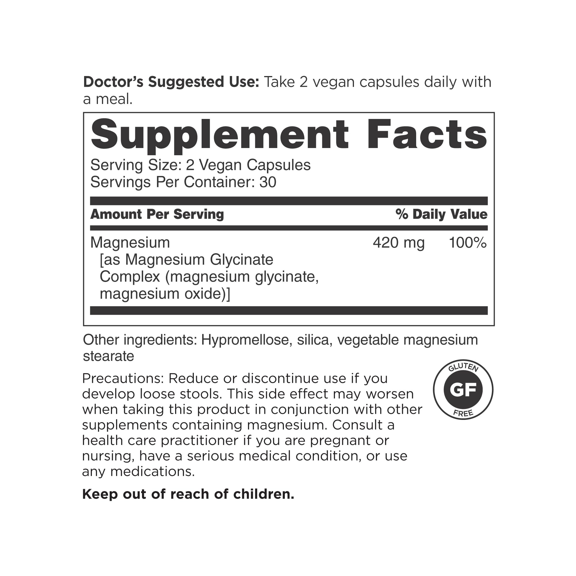 DOCTORS' PREFERRED capsules close-up shows smooth, gentle-to-tummy magnesium glycinate, supporting daily tolerance
