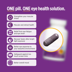 OCUGOLD capsules close-up illustrating plant-based formula for daily eye health
