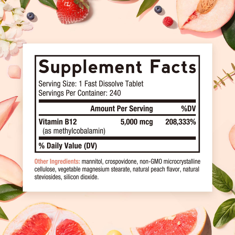 Doctor's Recipes fast dissolve B12 peach tablet for on the go energy