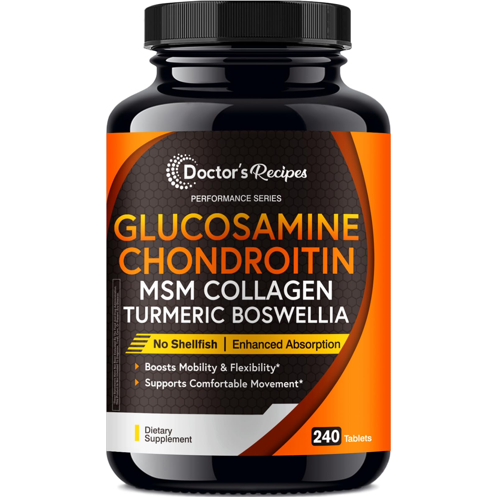 Doctor's Recipes glucosamine chondroitin msm turmeric bottle for joint support.